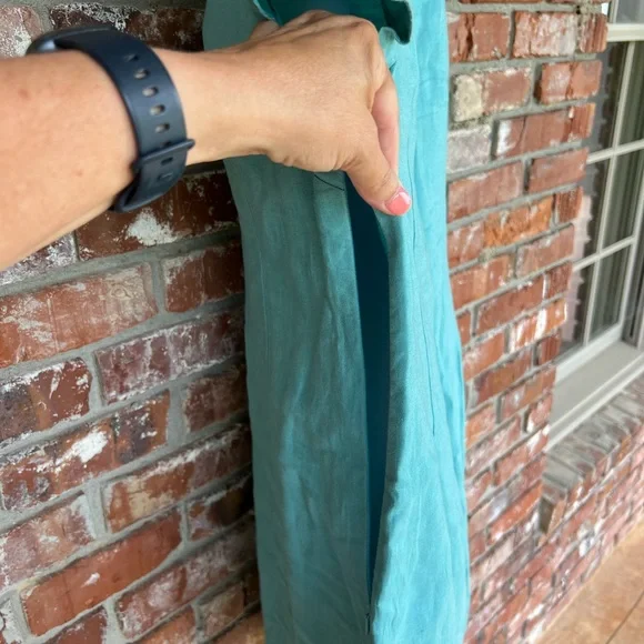 Boden teal Midi linen dress with Blue accents size 8 - Picture 7 of 8